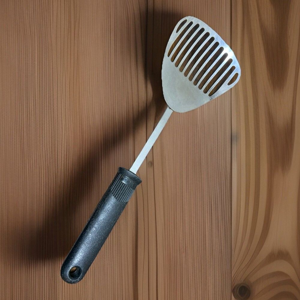 Vintage Ekco Kitchamajig Slotted Spoon Black Plastic Handle KItchen Tool 12"